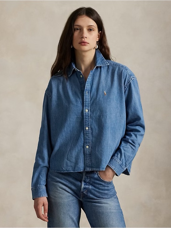 Polo Ralph Lauren Tops - *flaw Polo Ralph Lauren Cropped Boxy Denim Shirt